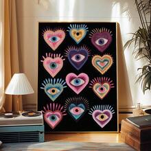 1pc, Canvas Wall Art, Framed Wall Decor, Gothic Evil Eye Turquoise Heart Print Poster, Vintage Dark Maximalist Art Style, Suitable For Living Room Or Bedroom Wall Hanging, Desktop Display, Ideal Wall Art Home Decor Gift, Colorful Modern Abstract Heart Pattern Artwork, Bohemian Mystical Heart Wall Decoration, Room Decor, Apartment Decor, Dorm Decor, Living Room Decor, Bathroom Decor, Home Decor Aesthetics - Multicolor - View 2