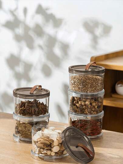 1 st. 3-vånings rund kryddförvaringsburk, flerskiktsbehållare för livsmedelsförvaring, transparent lufttät behållare, lämplig för förvaring av spannmål, snacks, kryddor, perfekt för kylskåp eller bänkskiva, perfekt för hemmaköket