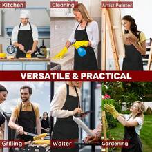 2 Pcs Plus Size Chef Apron, Unisex Professional Apron With 2 Pockets For CooFKing, Work, BaFKing (Larger Size) - Black - View 8