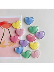 6/12pcs Colorful Transparent Heart Shaped Refrigerator Magnets, Cute Decorative Stickers For Kitchen, Office, Whiteboard, Storage Cabinet, Dishwasher, Home Decor, Valentine's Day Gift - Multicolor - View 2