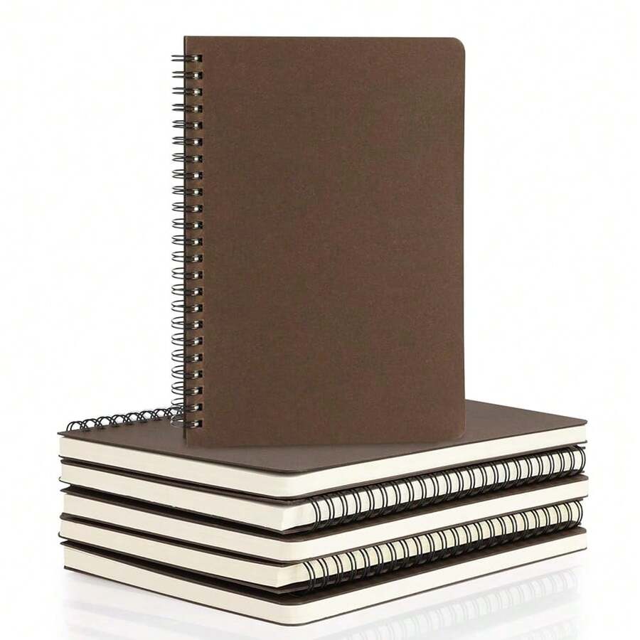EUSOAR College Ruled Spiral Notebook, A5 6packs 5.5\X8.3\ 120 Pages Inches Coffee Hardcover Lined Travel Writing Notebooks Journal, Students Office Business Subject Diary Ruled Spiral Book Journal - Coffee - View 1