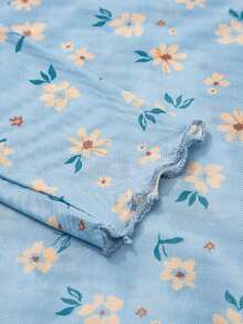 Acelitt 女士复古印花透视网纱性感修身长袖圆领上衣，海湾绿，度假风，秋季休闲春季 - 藍色 - 查看 8