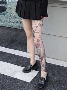 Quần tất dài đến bắp chân in hình xăm, quần tất unisex in hình hoa và rồng nhiều màu sắc, thiết kế hình xăm 360 độ, vớ in thêu liền mạch mang đậm văn hóa truyền thống. - Nhiều màu - Xem 23