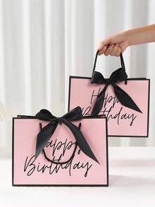 1 Sacola de Presente de Aniversário - Sacola de presente elegante para festa de aniversário, com fecho em formato de T, sacola de compras leve e dobrável, ideal para presentear mulheres, mães, avós, namoradas, namorados, maridos, esposas e parceiros - Decoração para festa de aniversário, embalagem para presente - Decoração de aniversário em preto e branco, presentes de aniversário, acessórios para comemoração, fitas decorativas, estrutura resistente, planejamento de eventos, embalagem moderna, material durável, presentes para mulheres. - Multicolorido - Ver 6