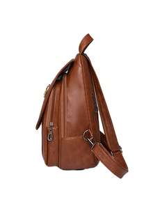Women's Elegant Flap Shoulder Bag PU Leather Top-Handle Chic Backpack With Multi Zipper Pockets For Daily Use And Dating Events - màu nâu - Xem 5