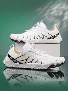 Męskie, lekkie, oddychające buty do wody Barefoot, wygodne, szybkoschnące, z antypoślizgową gumową podeszwą – regulowane sznurowadła – odpowiednie na plażę latem, fitness, bieganie w pomieszczeniach, jogę, siłownię, trening siłowy, buty codzienne do chodzenia po wodzie i lądzie - Biały - Zobacz 4