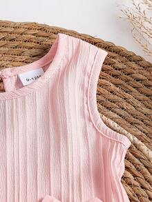 Baby Girl 4pcs/Set Bow Front Peplum Tank Top & Ruffle Hem Shorts - Multicolor - View 4