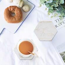 hygJuego de 8 Posavasos para Bebidas con Soporte Posavasos de marmol absorbentes ceramica Blanca y Dorada para Mesa de Centro Regalo de inauguracion de la casa proteccion de Mesajuh - Dorado - Ver 7