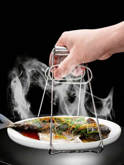 1pc Multifunctional Stainless Steel Heat Resistant Bowl Gripper, Suitable For Microwave, Air Fryer, Bowl & Plate Handling, Non-Slip Easy Grip, Foldable For Easy Storage, Ideal For Outdoor Cooking And BBQ Gatherings