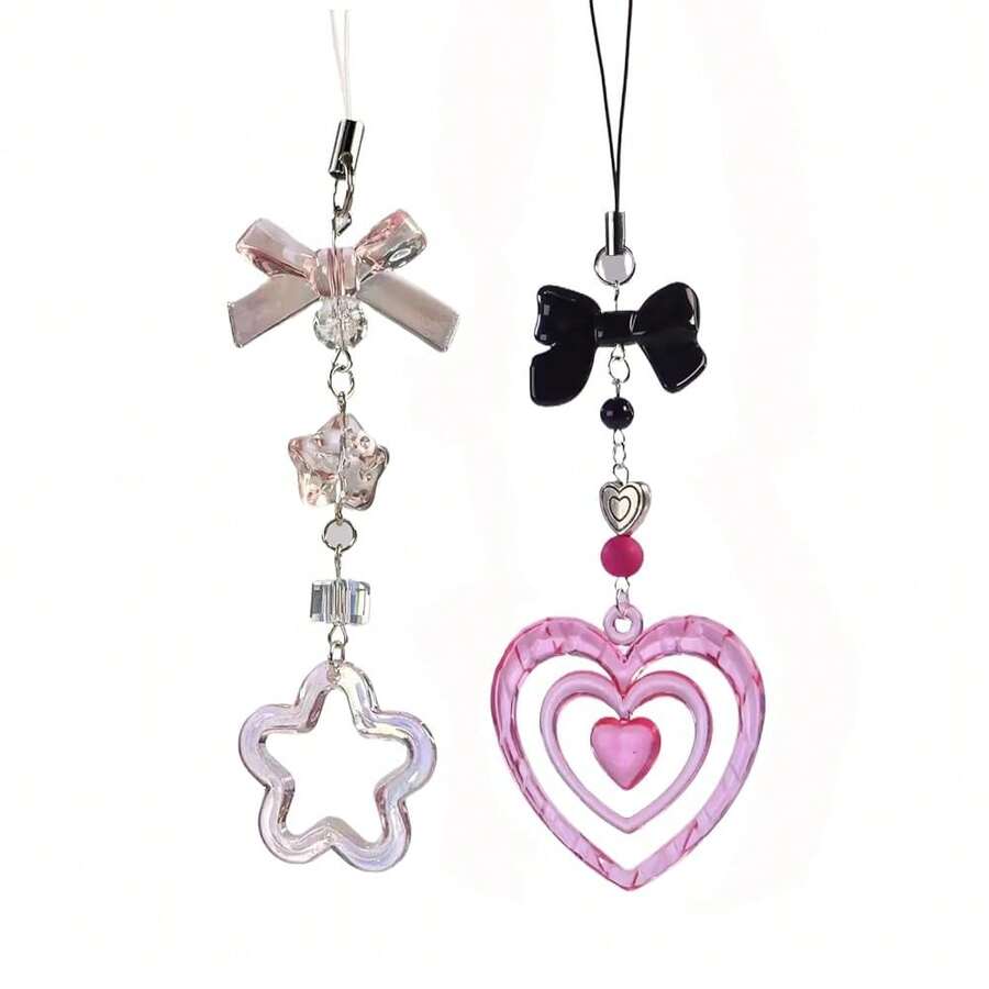1-4PCS Cute Phone Charms Aesthetic Y2K Cell Phone Charms Strap Strawberry Butterfly Star PhoneCharm Y2K Accessories For Bag Keychain Camera Pendants Decor - 2xPinkLoveStar - 查看 1