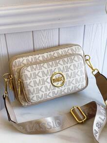 2026 New Fashion Classic Versatile Solid Color PU Waterproof Material Rhombus Design Retro Chic Metal Animal Logo Design Shoulder Bag Square Bag Letter Pattern Decor Design Crossbody Bag Suitable For Shopping, Animal Print Women Handbag, New Year Edition - 米色 - 查看 8