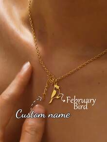 定制生日鸟形名字项链，经典个性化时尚十二生肖动物名字项链，精致迷人的鸟形锁骨字母吊坠项链，理想的生日礼物、情人节礼物、母亲节礼物，适合日常佩戴，夏季海滩度假女士珠宝，是送礼和参加派对的理想之选。黑色、银色、金色，时尚、多彩、复古、简约、男女皆宜、休闲、可爱、定制、个性化、独特，是送给他的理想礼物 - 金色 - 查看 5