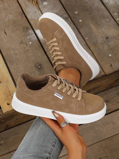 Women's Fashionable Solid Color Skateboard Shoes, Casual PU Leather Minimalist Versatile Outdoor Sports Sneakers