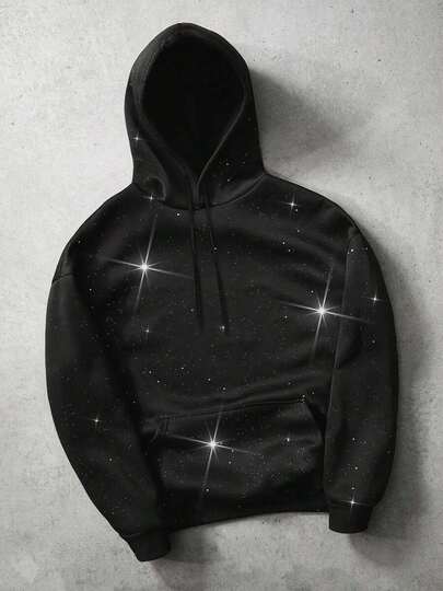 Manfinity  Sudadera con capucha de hombre con lámina de plata versátil y de moda, sudadera con capucha gráfica negra, otoño
