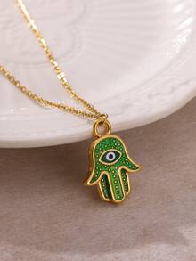 Steel Zirconia Devil's Eye Necklace Fashionable Versatile Lockbone Chain Oil Drop Pendant Unisex Jewelry Accessory Christmas Jewelry - N07692 - View 7