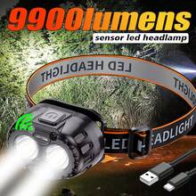 1 pieza Linterna frontal LED brillante con sensor, Faro frontal de pesca de alta luminosidad, Linterna frontal recargable por USB con batería, Linterna frontal de emergencia para camping - Multicolor - Ver 3