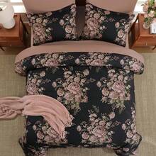 7 Pieces Purple Floral Comforter Set King Size, Soft Microfiber Black Powder Bed In A Bag Comforter Set With Sheets For All Season,Home ,Bedroom Decor ,Perfect Gift For Valentine's Day, Women's Day & Weddings ,Essential Household Supplies - Bột đen - Xem 2
