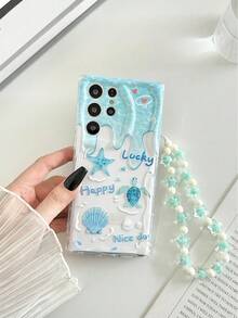 Cream Wavy Edged Glossy Oil Sea Turtle Heart Shell Painted Anti-Drop Phone Case With Beaded Bracelet Accessory, Compatible With IPhone, Redmi - Multicolor - View 4