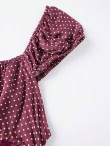 Women Y2k Babydoll Shirt Fairy Grunge Scoop Neck Cap Sleeve Polka Dot Tie Back Flowy Slim Fit Tee Vintage Aesthetic Ruffle Short Sleeveless 90s Preppy T-Shirts Teen Girls Going Out Tops Club Streetwear - 酒紅色 - 查看 11