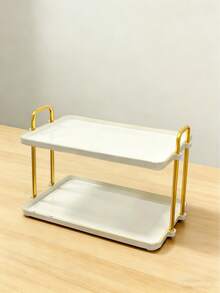 1pc Milky White Rectangular 2-Tier Tray, For Serving Breakfast, Bread, Cake - Milky White - View 5