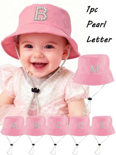 1pc Kids Adjustable Breathable Hat 26 Letter Personalized Beach Sun Protection Hats Bucket Hats For Toddler Kids Baby Girls,Suitable For Holiday Outdoor Activities,Everyday Use, Birthday Gift