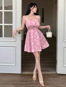 abyoxi Đầm dự tiệc mini dáng chữ A không tay thanh lịch màu hồng, với thiết kế cổ áo xếp ly gợi cảm, phù hợp cho đám cưới, tiệc sinh nhật, dự tiệc cưới và các dịp khác để tôn lên vẻ quyến rũ trẻ trung, thời trang. Mẫu thời trang nữ mùa hè mới - Bụi hồng - Xem 6