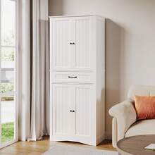 71'' Tall Kitchen Pantry Storage Cabinet, Freestanding Storage Cabinet With Large Drawers And 4 Adjustable Shelves, For Kitchen, Living Room,  Bathroom,Dining Room - 白色 - 查看 2