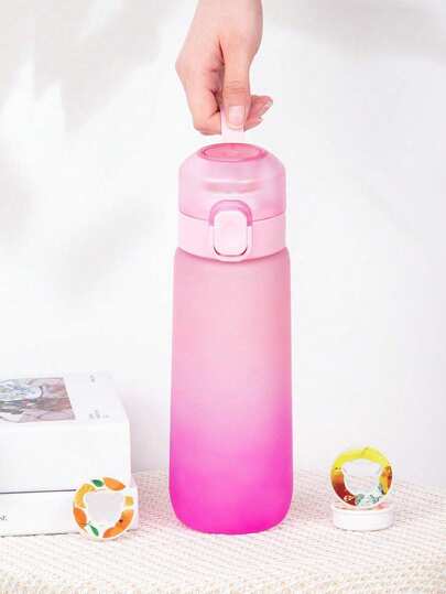 1个渐变色水瓶，内含随机小熊造型香味胶囊 - 0糖0卡路里防漏运动杯，带吸管，适用于户外、健身房、跑步和健身