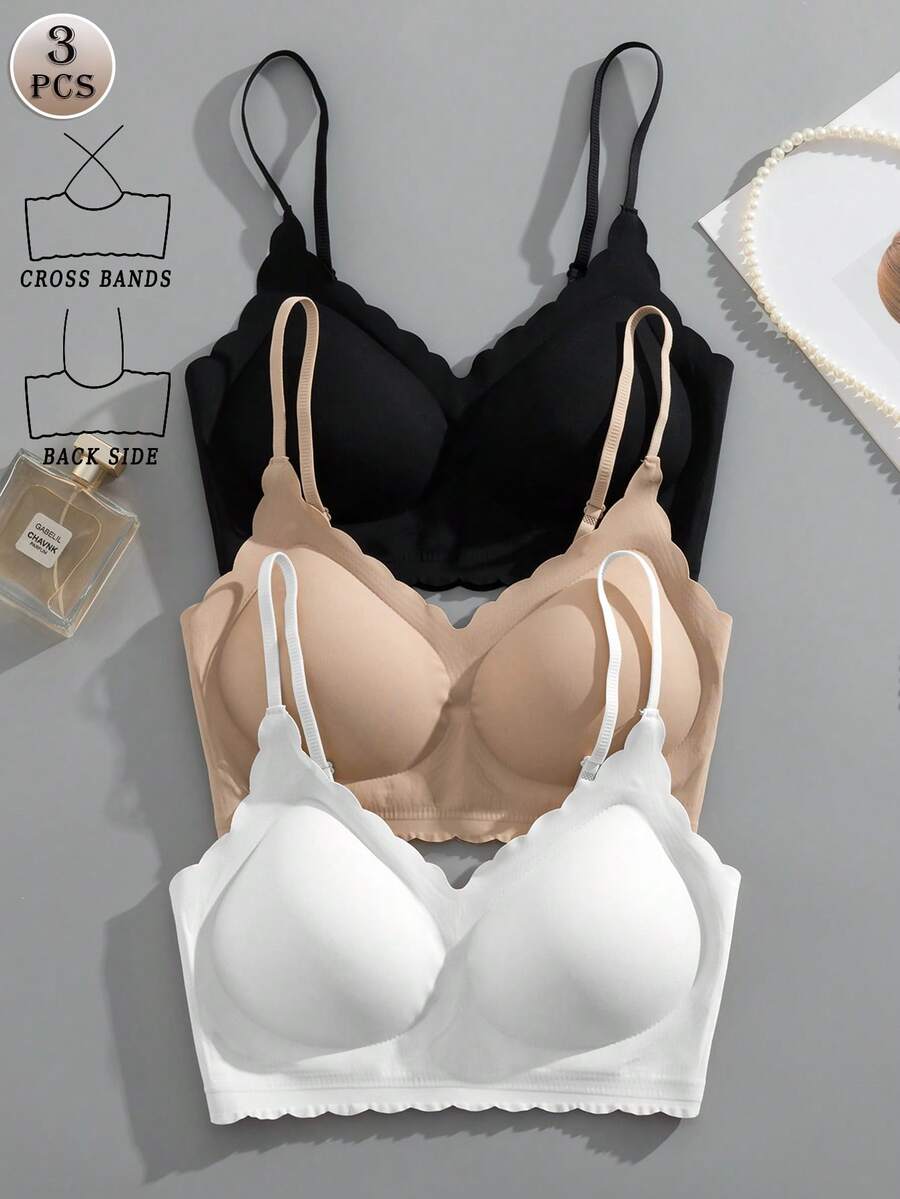 3件套多色无背带衬垫文胸，无钢圈无肩带文胸，多功能无缝文胸，女士 - 彩色 - 查看 1