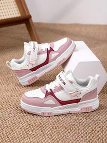 1 Pair Teenagers' Skateboard Shoes, Casual Fashion Patchwork Contrast Color, Quality Upper, Anti-Collision Toe, Non-Slip Sole, Vibrant Color Contrast, Suitable For Students, Campus, Sports, Street, Daily Wear - Pink - View 1