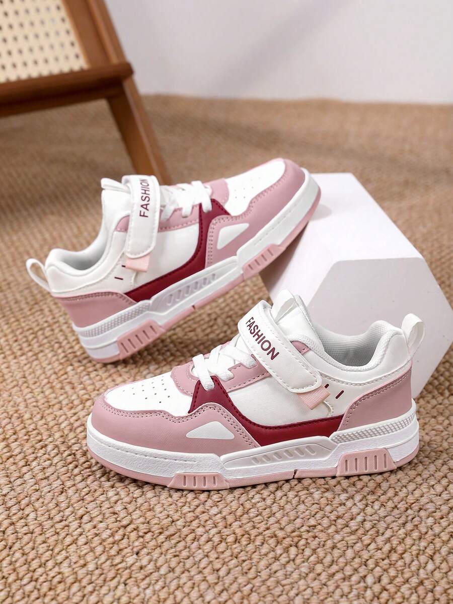 1 Pair Teenagers' Skateboard Shoes, Casual Fashion Patchwork Contrast Color, Quality Upper, Anti-Collision Toe, Non-Slip Sole, Vibrant Color Contrast, Suitable For Students, Campus, Sports, Street, Daily Wear - Pink - View 1