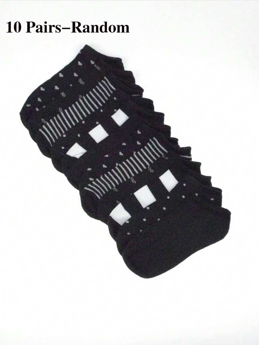 5/10 Pairs Women/Men/Girls/Boys Crew Socks, Classic Black & Gray, Bow, Heart, Polka Dot Patterns, Soft & Comfortable, Casual & Versatile, Breathable, Suitable For Students, Adults, Sports, Home, Holidays, Daily Wear, Random Color Assortment (Multiple Packs Available) - Multicolor - View 1
