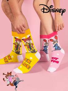 Disney 2双装迪士尼疯狂动物城图案男士船袜，可爱卡通独特迪士尼男士袜子，尼克·王尔德设计，防臭透气休闲百搭运动船袜，卡通图案适合学生/成人作为礼物和日常穿着，情侣款。