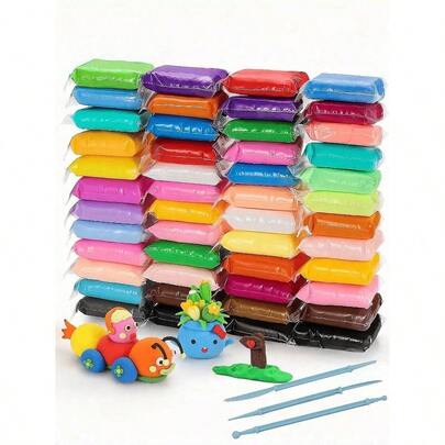 36 piezas/24 piezas Kit de arcilla para secar al aire, arcilla de modelado de 12/24/36/48 colores ultraligera y mágica con herramientas, regalo ideal para niños (arcilla + herramientas, color aleatorio)