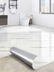 1卷厚光面大理石纹自粘乙烯基地板砖，15.7x118.1英寸，乙烯基地板砖，亚麻油毡乙烯基地板，防水耐磨，可自行安装，适用于房间、办公室、厨房（大理石纹，黑色） - 彩色 - 查看 1