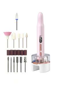 二合一电动美甲钻、UV美甲灯、USB充电式电动指甲锉抛光器套装，适用于亚克力凝胶指甲，美甲修脚工具，指甲打磨器，5档速度调节 - 18件套，包含指甲钻头和砂圈 - 彩色 - 查看 15