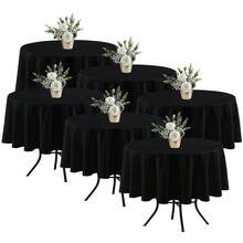 Fitable 6 Pack Black Round Table Clothes - 70 Inches In Diameter - Stain Resistant And Washable Tablecloths, Polyester Fabric Table Covers For Wedding, Party, Banquet, Gathering - Black70InRound - View 1