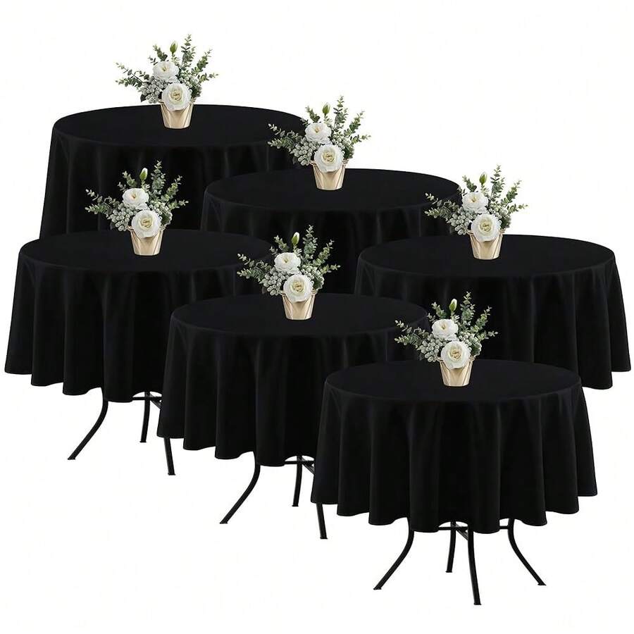 Fitable 6 Pack Black Round Table Clothes - 70 Inches In Diameter - Stain Resistant And Washable Tablecloths, Polyester Fabric Table Covers For Wedding, Party, Banquet, Gathering - Black70InRound - View 1