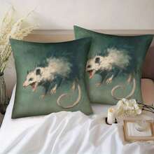 Modern Opossum Print Pillow Cover, 18x18 Inch, Farmhouse Decor With Single-Sided Animal Design, Envelope Closure & Machine Washable For Living Room, Bedroom, Sofa, Bed, Car, Bedroom Accent, Farmhouse Style, Polyester Pillowcase - 樣式 4 - 查看 3