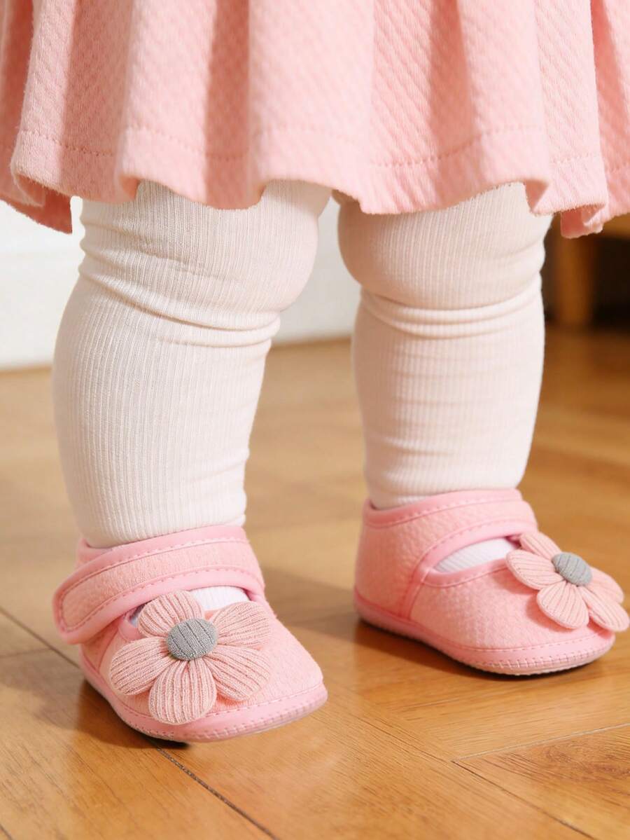 1 Pair Infant Girl Princess Shoes, Vintage Toddler First Walking Shoes, Floral Cute Shoes, Soft Bottom Infant Shoes Suitable For 0-1 Year Old Babies - Pink - View 1