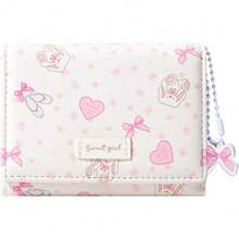 Small Wallet Bunny Floral Heart Coquette Bow Print Wallet With ID Credit Card Slots For Women Girls (CREAM) - Cream - 查看 6
