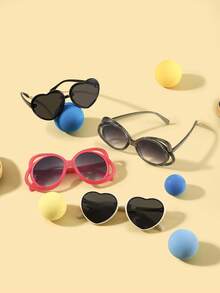 1 Set 4PCS Boy's And Girl's 5-12Y Polycarbonate Bow Tie Large Frame Heart-Shaped Frame Personalized Retro Fashion Glasses, Outdoor Travel Holiday Party Outfit, With Glasses Case - Multicolor - View 6