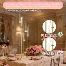 2pcs Gold Candle Holder,39.4'' Tall Candelabra For Wedding Tables Centerpieces,Gold Candlesticks Holder With Acrylic Lampshade For Birthday Party Housewarming Gift Fireplace Dinner Decor Fit 0.98'' LED Candle - 金子 - 查看 4