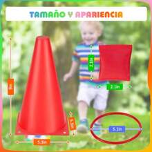 TECHVIDA Juego de 31 Juegos de Lanzamiento de Anillos Juego de Juegos de Carnaval 3 en 1 con Bolsas de Frijoles Aros de Plástico Marcadores de Cono y Bolsa de Malla de Transporte para Exteriores - 223417413 - Ver 4