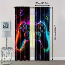 2PCS Game Controller Curtains, Geometric Pattern Curtains, Colored Game Controller Window Decorations, Bedroom Living Room Curtains,160gsm - Multicolor - View 5