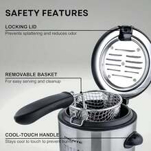 Mini Deep Fryer for Personal Use with Removable Basket Stainless Steel Adjustable Temperature Control Non-Stick Interior Nickel Brushed - Plateado - Ver 5