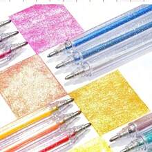 12pcs/Set Iridescent Highlighter Pens With Sand Texture Design For Students Back To School - 金色 - 查看 4