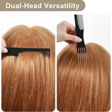 沙龙级美发梳 黑色 3/6 件装 手工理发梳 碳纤维提拉蓬松梳 带不锈钢金属齿 - 黑色 - 查看 8