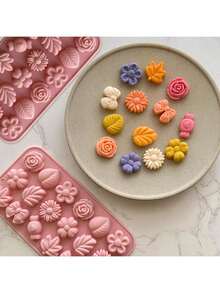 1个硅胶花朵糖果模具，雏菊巧克力模具，郁金香花朵模具，弓叶果冻模具，冰块模具，布丁模具，肥皂模具，饼干模具，甜点制作 - 彩色 - 查看 4