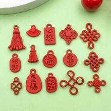 10/15pcs Enamel Chinese Knot New Year Lucky Blessing Tassels Charm Red Alloy Festive Pendant For DIY Jewelry Crafts Accessories Finding